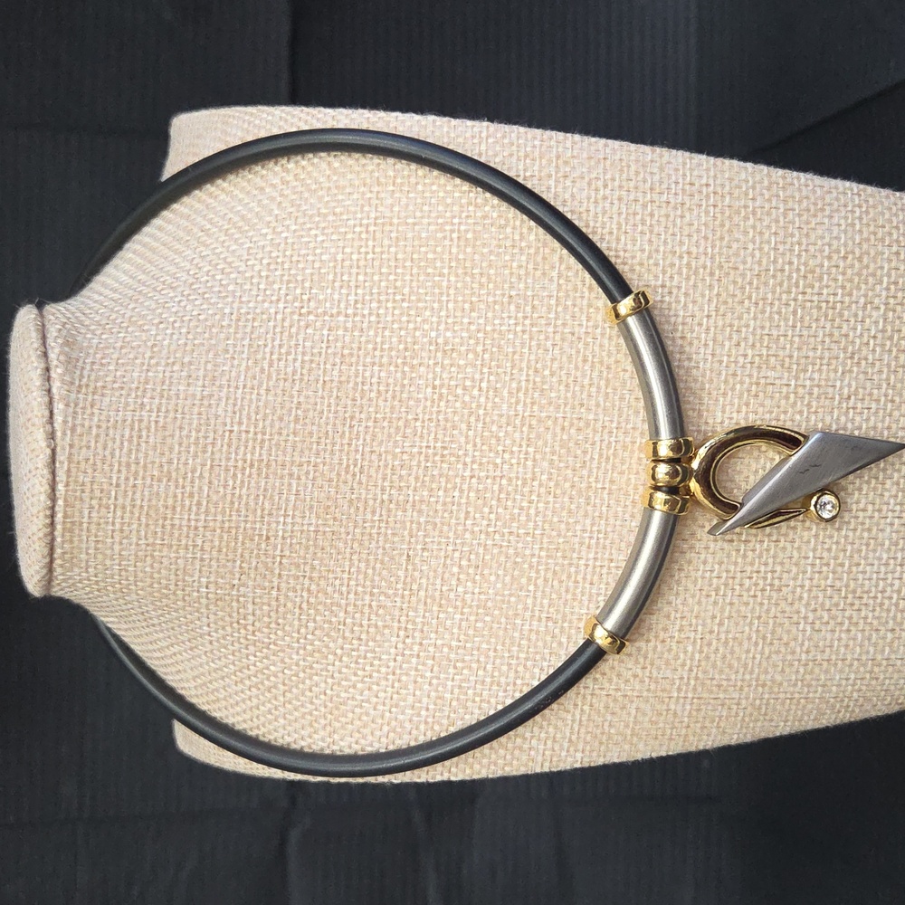 Vintage Y2K mixed Metals David Grau signed pendant necklace geometric Shapes 16"